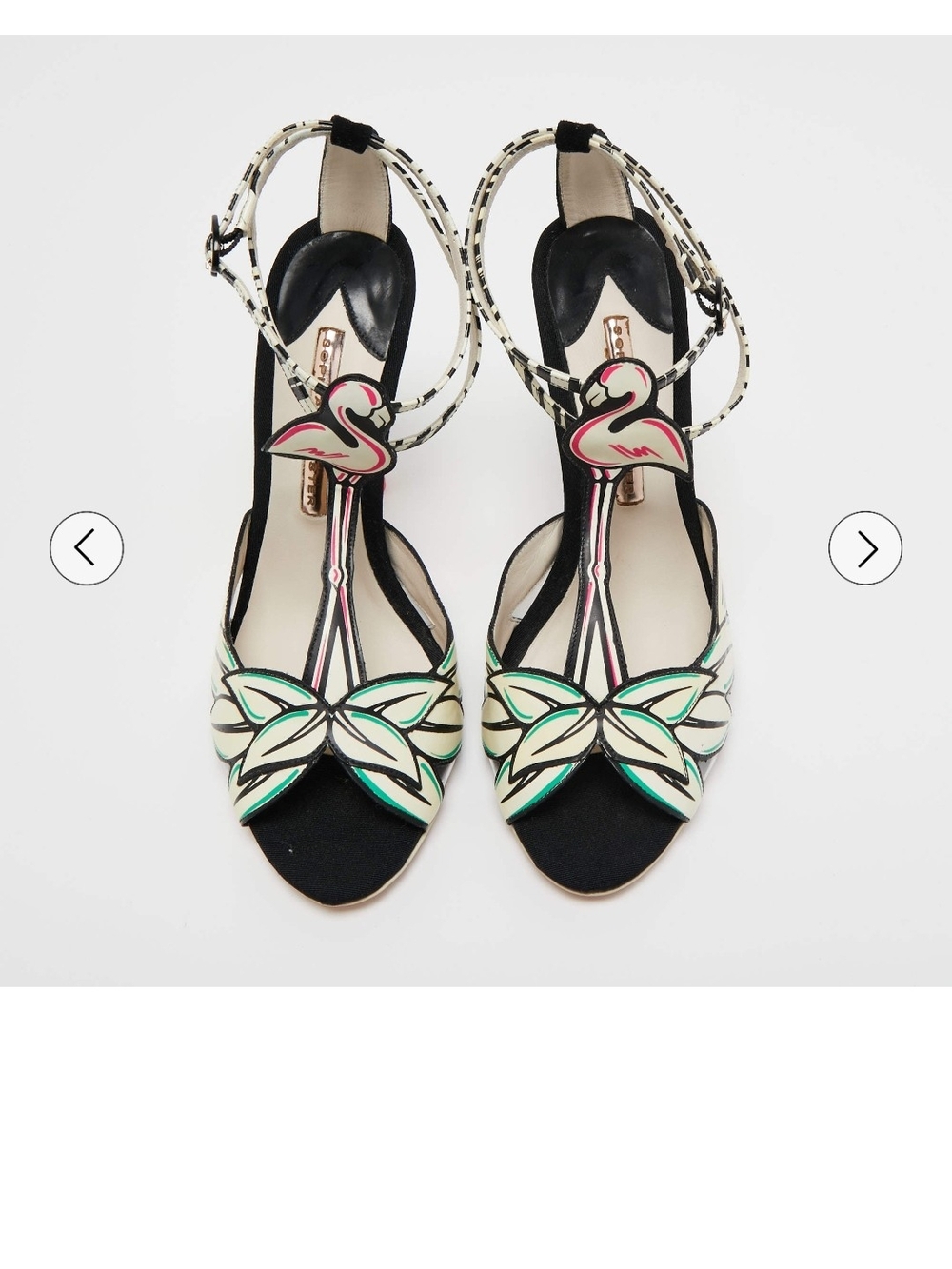 Sophia Webster White/Black Leather and Suede Flamingo T Strap